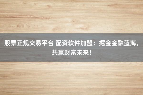 股票正规交易平台 配资软件加盟：掘金金融蓝海，共赢财富未来！