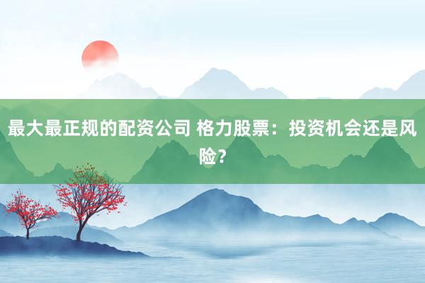 最大最正规的配资公司 格力股票:投资机会还是风险?