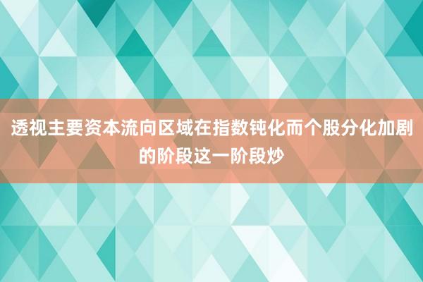 透视主要资本流向区域在指数钝化而个股分化加剧的阶段这一阶段炒