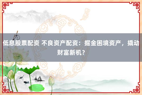 低息股票配资 不良资产配资：掘金困境资产，撬动财富新机？